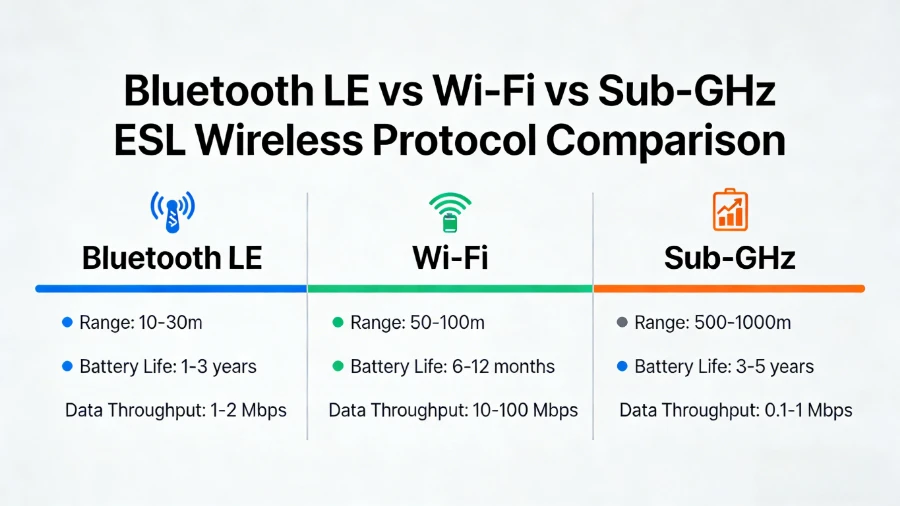 புளூடூத் vs Wi-Fi vs சப்-GHz எலக்ட்ரானிக் ஷெல்ஃப் லேபிள்